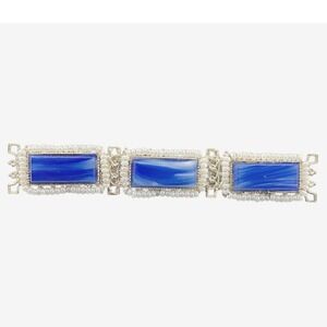 Vtg Miriam Haskell Brooch Signed Blue Glass handwired pearl filigree 40s 50s 3"+